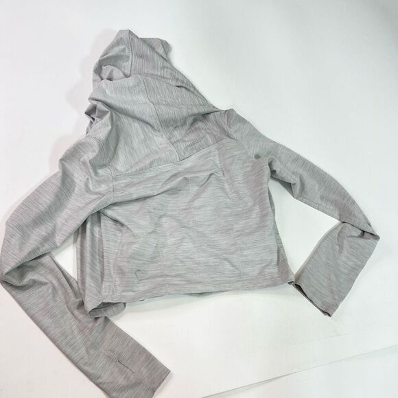 Zyia Top Womens Medium Heather Gray Active Haze Yoga Wrap Shawl Hooded Thumbhole - Picture 5 of 8